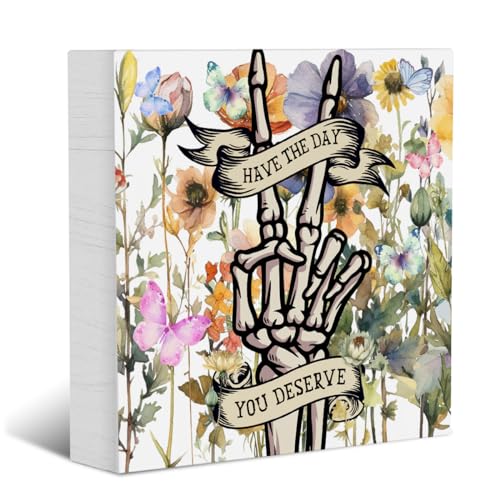Mental Health Home Office Decor Mental Health Gifts Desk Decor Accessories Floral Skeleton Wooden Box Sign Inspirational Gifts for Psychologist Medical Staff Table Shelf Counter Wall Decoration