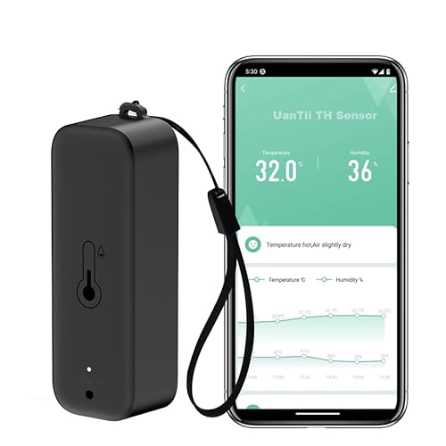 يونتي تويا جهاز استشعار درجة الحرارة والرطوبة الذكي بالواي فاي مع جهاز كشف الرطوبة والتحكم عن بعد يعمل مع تطبيق الحياة الذكية ويعمل مع اليكسا وجوجل هوم (أسود - قطعة واحدة)