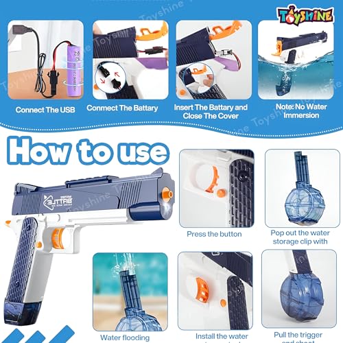Image of Toyshine Electric Holi Water Gun Automatic Rechargeable Toy Pistol with Pressure Mechanism for Range Upto 32 feet A Powerful Squirt Toy for Kids Pool Beach Party Games and Outdoor Water Fun Blue