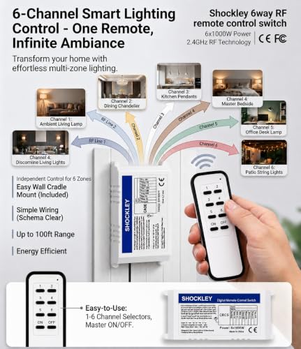 Image of Shockley 6-Way Digital Switch ON /Off 220V-240V Light Digital RF Remote Control Remote-Control Wireless Wall Switch, 2