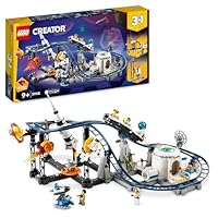 LEGO 31142 Creator 3in1 Space Roller Coaster to Drop Tower or Merry-Go-Round Set, Fairgound Ride Models, Building Toy with Space Rocket, Planets and Light Up Bricks
