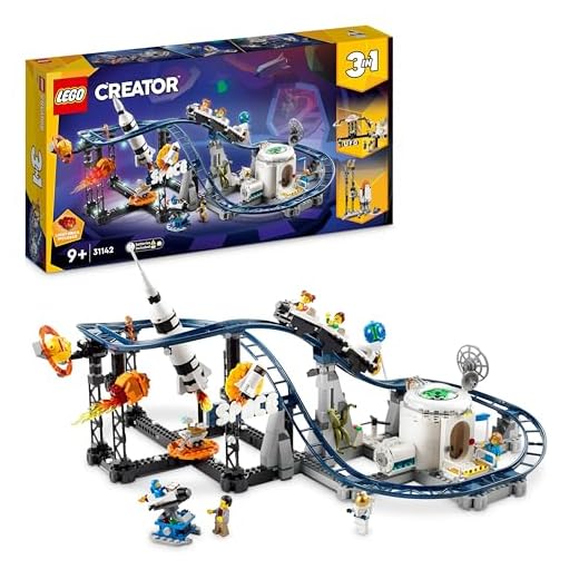 LEGO 31142 Creator 3in1 Space Roller Coaster to Drop Tower or Merry-Go-Round Set, Fairgound Ride Models, Building Toy with Space Rocket, Planets and Light Up Bricks