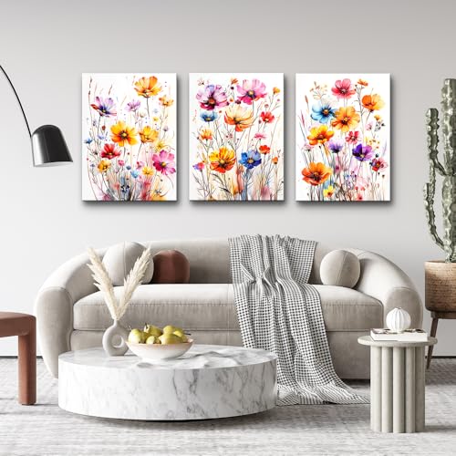DZRWUBHS Large Wall Art for Living Room Canvas Wall Decor for Bedroom Modern 3 Piece Decor Flowers Posters Vintage Aesthetics Pictures Watercolour Floral Print Paintings Home Decoration Artwork