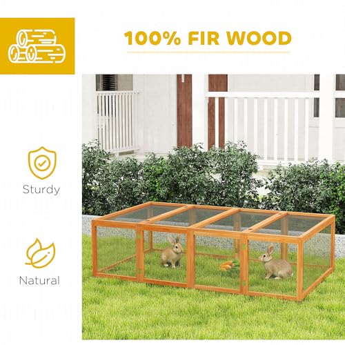 Pawhut Rabbit Run Wooden Rabbit Hutch Cage 6ft with Wire Mesh, Openable Roof, Play Space for Outdoor, 181 x 100 x 48 cm, Natural Wood Finish - Image 4