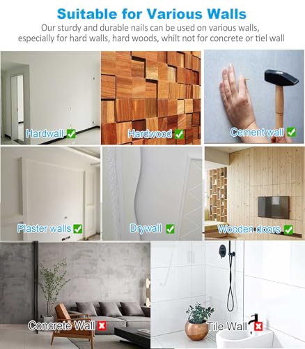 Image of YHYZ Picture Hooks Heavy Duty, Picture Hanging Kit: Hangers (75 lbs) + Nails, Hanging Clock Photo Mirror Painting, for Plasterboard Wood Dry Walls Hardwall