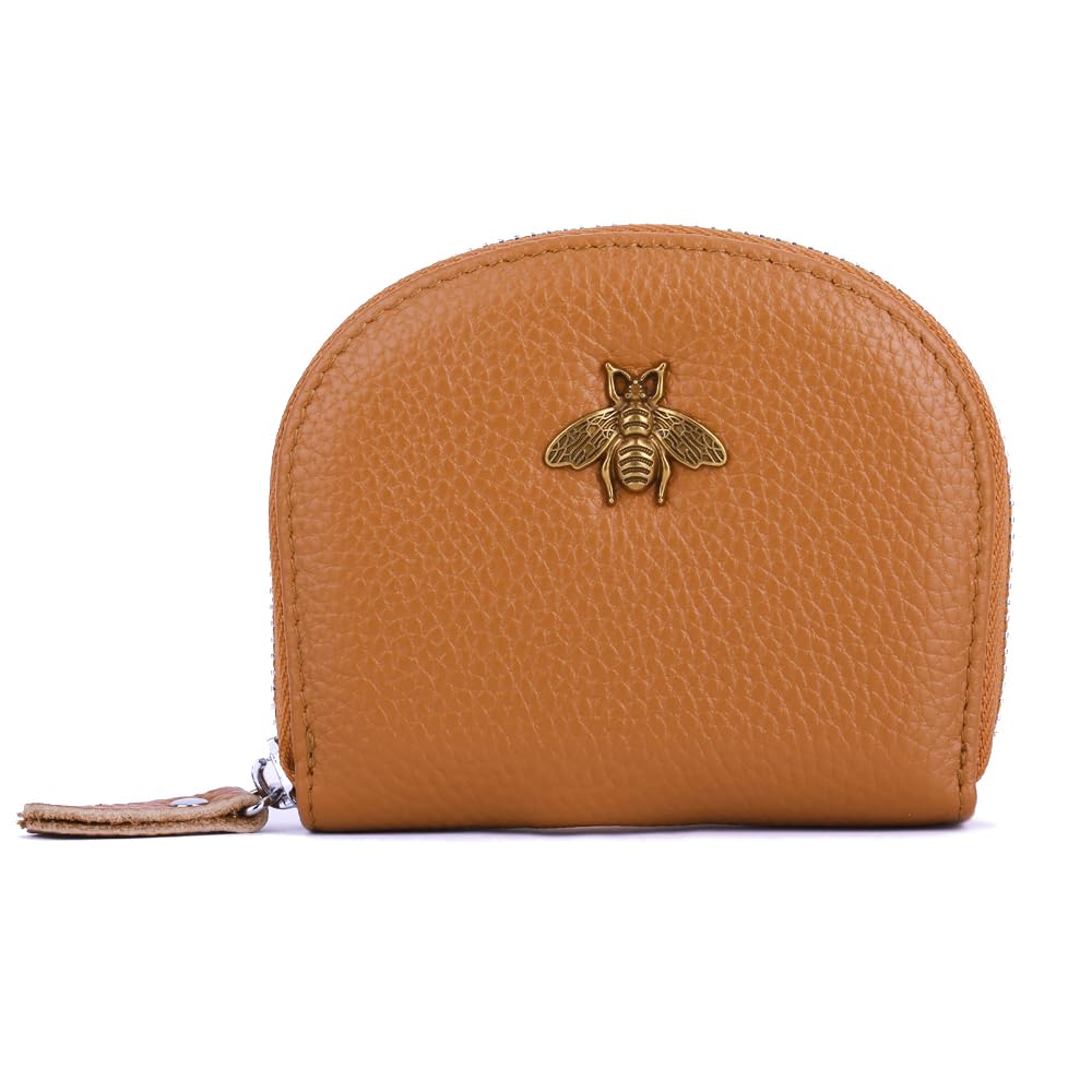 Yocipa Leather RFID Credit Card Holder Wallet For Women Small/Medium Zipper Card Case (Earthy Yellow, Medium)