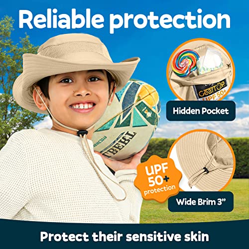 Geartop Kids Sun Hats With Uv Protection For Boys & Girls Sun Hat - Kids Safari Hat Wide Brim Bucket Hat For Fishing & Safari - Toddler Beach Hat Beige #TOP1