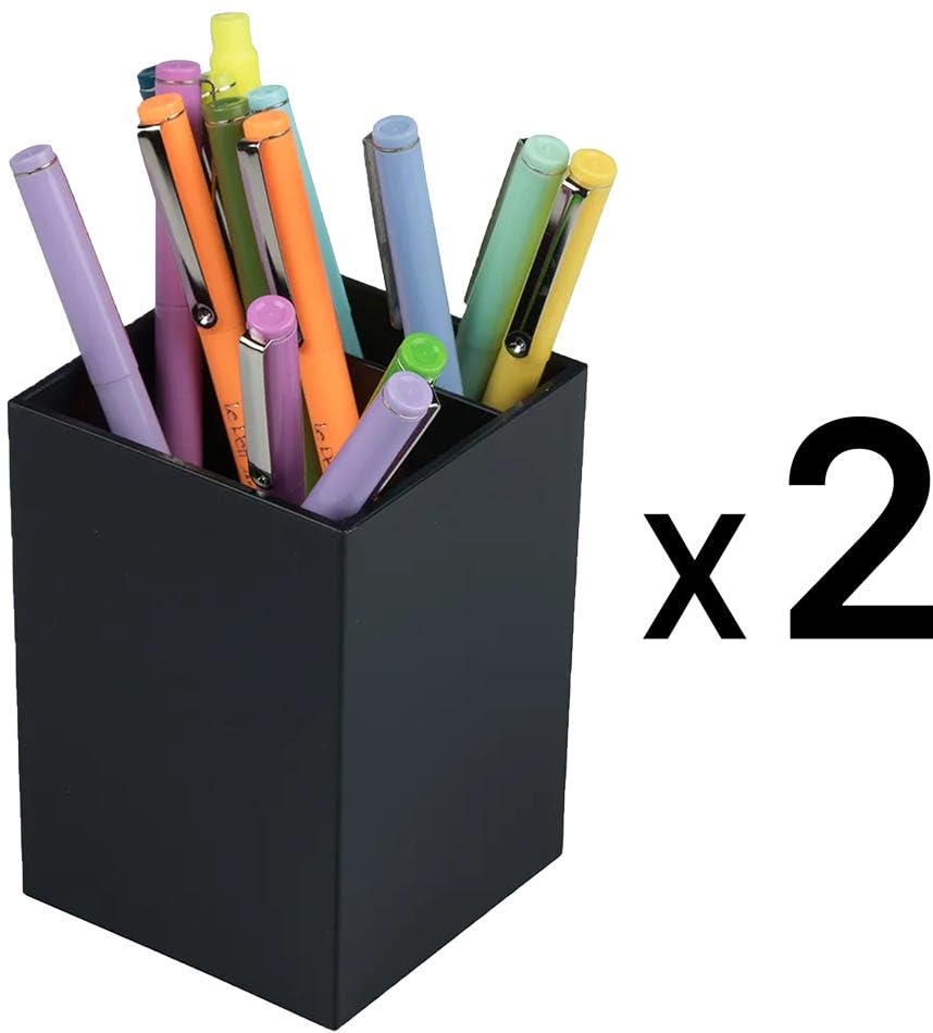 Image of JAM PAPER Plastic Pen Holders - Black Desktop Pencil Cups - 2 /Pack
