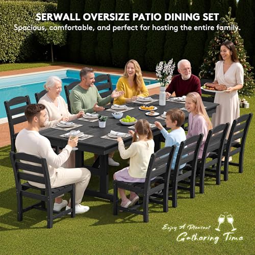 Image of SERWALL Outdoor HDPE Armless Dining Chairs Set of 4, Black