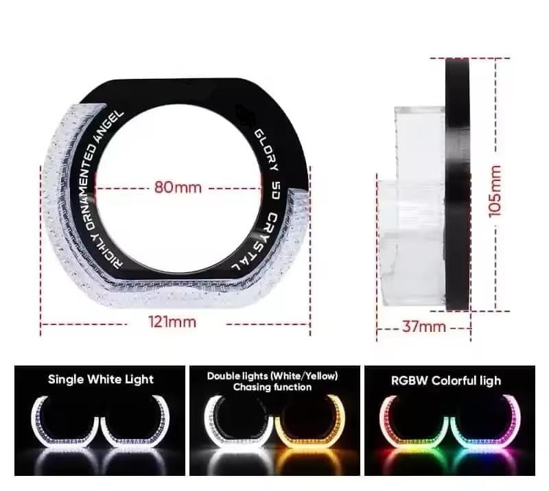 Image of AutoBizarre 2Pcs 3 Inch LED Angel Eyes Halo Ring Headlight Shrouds Cover Mask 5D Crystal RGB DRL Lights with Mobile Application Control for All Cars, Vans, SUVs, etc (L)