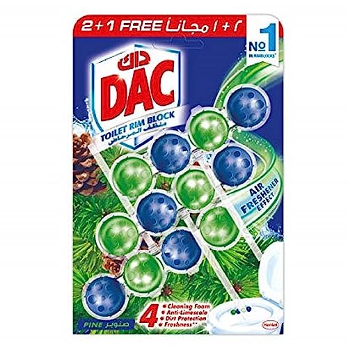 Dac Toilet Rim Block - Pine (150G - Pack Of 3 X 50G) - 4 Function Formula With Air Freshner Effect Cleaning Foam And Dirt And Anti-Limescale Protection
