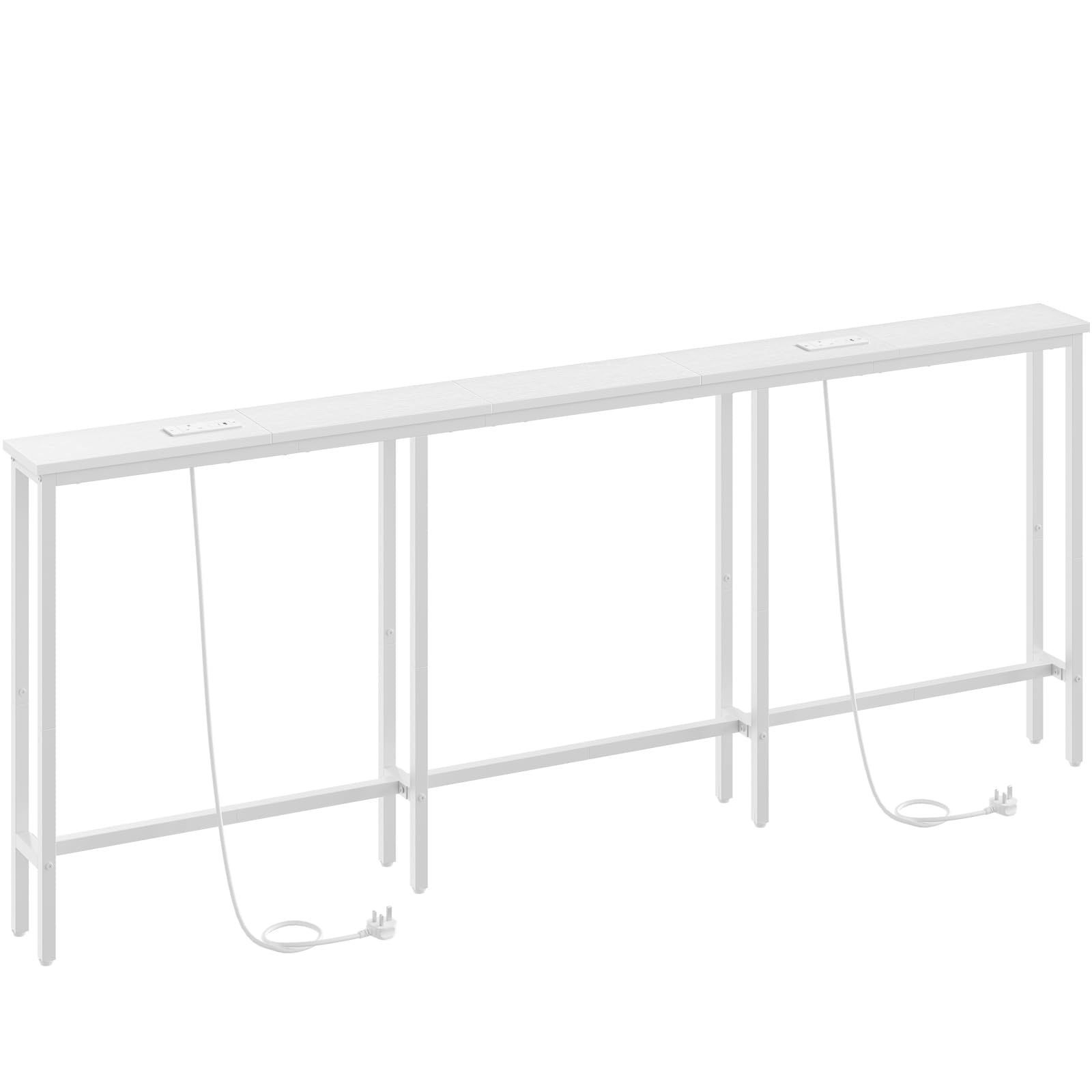 HOOBRO 200 cm Slim Console Table with 2 Charging Stations, Narrow Behind Sofa Table, Long Hallway Table with Adjustable Feet, for Hallway, Living Room, White EWW252KXG01 — image 1