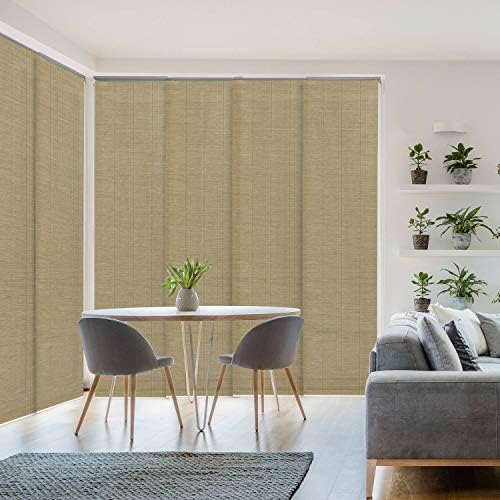 GoDear Design Deluxe Adjustable Sliding Panel Track Blind 45.8"- 86" W x 96" H, Extendable 4-Rail Track Patio Door Blind for Sliding Door, Trimmable Natural Woven Fabric, Light Filtering, Bubo