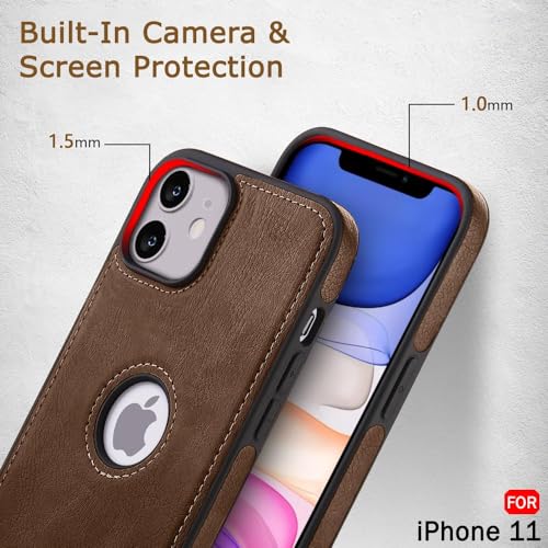 Image of Leather Case for Apple iPhone 11 Premium Protective Stylish Slim Cover with Shockproof Raised Edges Brown