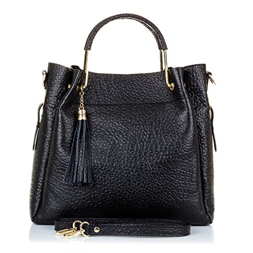 FIRENZE ARTEGIANI.Bolso de Mujer Piel auténtica.Bolso Tote Cuero Genuino.Piel DOLLARO,Asa rígida aleación y Cuero.Diseño Exclusivo. Made IN Italy.Vera Pelle Italiana.34x30x14cm