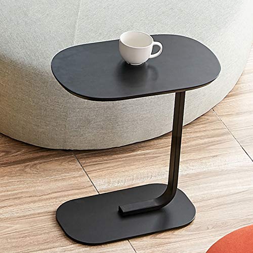 Mesa auxiliar en C de 60 cm con superficie de madera negra 2