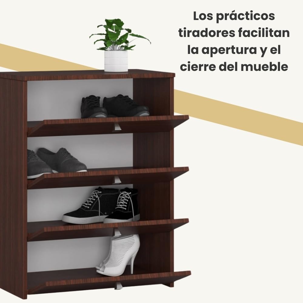 AKORD Zapatero Rubí con 4 estantes y 4 puertas abatibles | Zapatero Cerrado | Almacenamiento de Zapatos | Ancho 66 x Alto 85 x Profundidad 36 cm, Peso 29 kg | Color Marrón