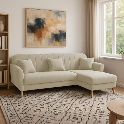 Image of Atticus RHS 4 Seater L Shape Sofa Set for Living Room (Cream Fabric) Premium Fabric Sofa Set
