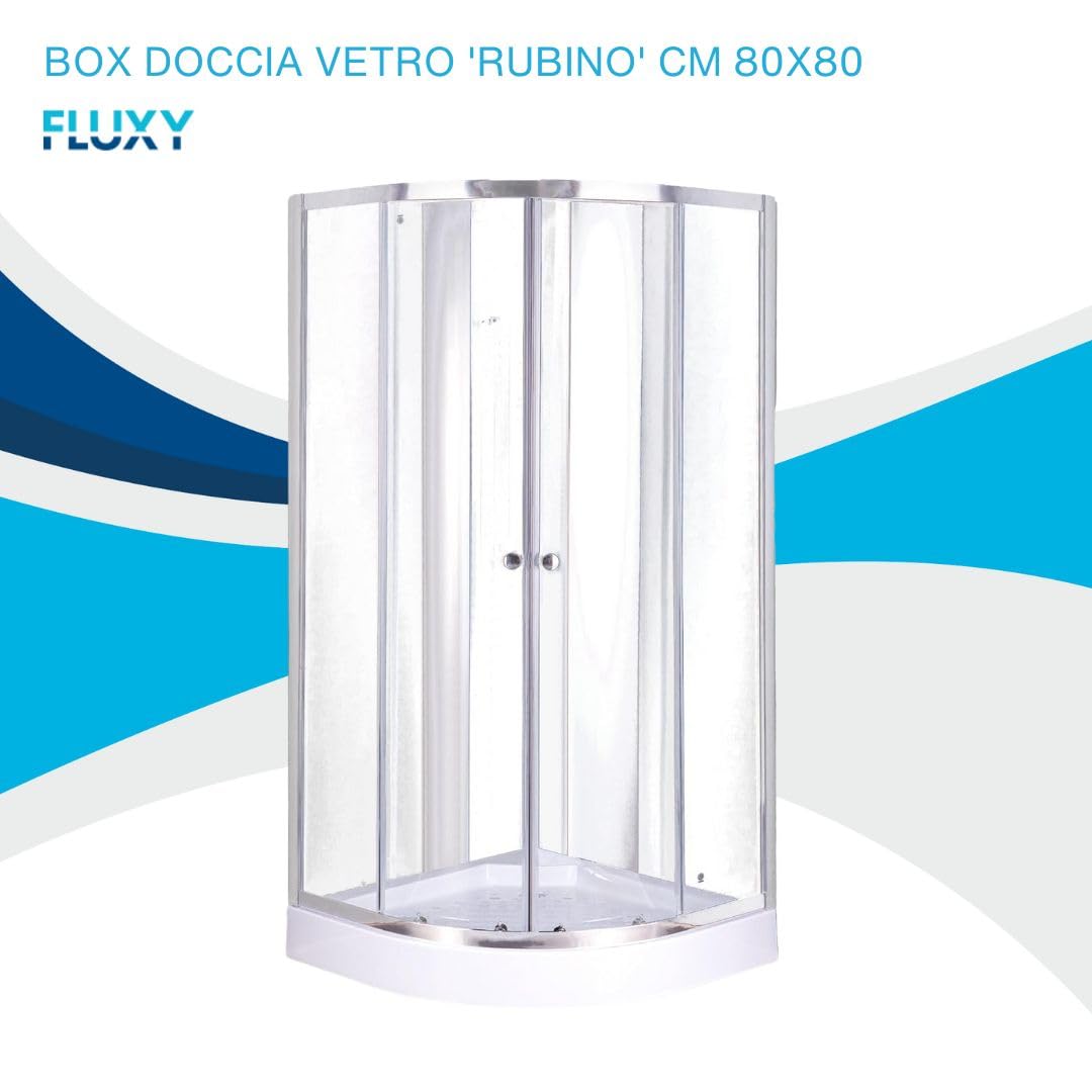 Box Doccia 80x80 cm in Cristallo Semicircolare Due Porte Rubino- Elegante e Funzionale, in Cristallo Temperato con Telaio in Alluminio Cromato, Apertura Scorrevole e Profilo di Compensazione