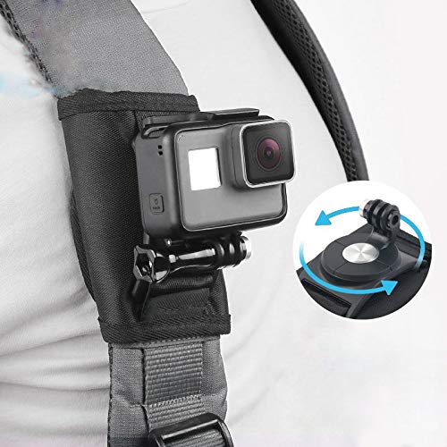 Backpack Shoulder Strap Mount Camera Holder with 360 Rotation for GoPro Hero 9 8 7 6 5 4 3+ Black/Session/Fussion, Campark, YI 4k, DJI OSMO Pocket/Action gopro Chest Mount Accessories