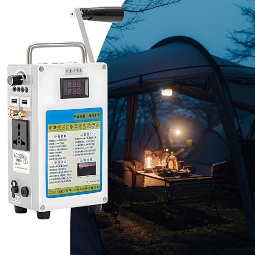 Generador De Manivela De 160W, Estacion Energia Portatil con Carga USB, Luz LED Y Encendedor De Alto Voltaje, Generadores Electricos De 27000mah, para Acampar En Casa Y Al Aire Libre,220V