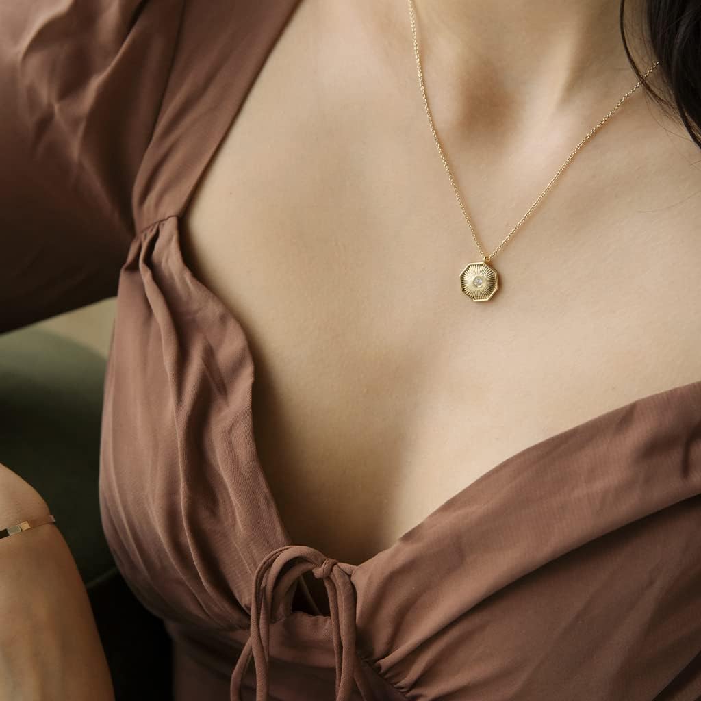 Honeycat Sunbeam Octagon Crystal Pendant Necklace in Gold, Rose Gold, or Silver | Minimalist, Delicate Jewelry