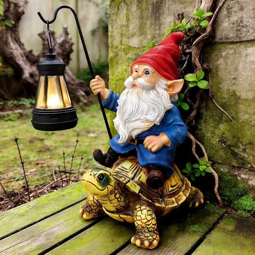 Bezseili Outdoor Garden Gnome, Funny Lawn Gnome Statue Decorations, Solar Gnome Riding Turtle Figurines Ornament for Patio, Balcony, Yard, Iutdoor Office Home Decor, Mom Grandma Sisters Gifts