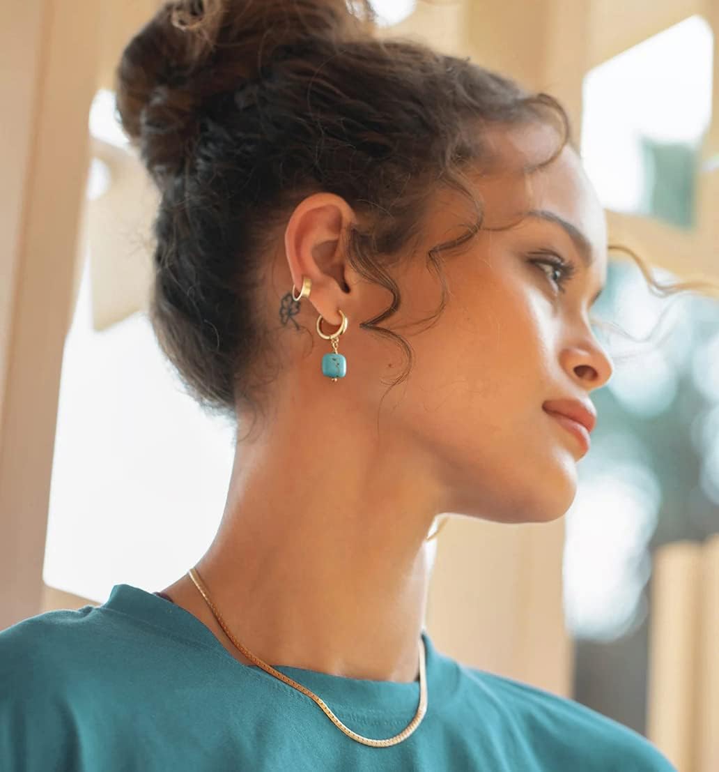 Gold Plated Huggie Hoop Earrings with Charms Fashion Pearl Drop Dangle Earrings for Women Handmade Karma Circle Jewelry for Ladies Lightweight Pearl Earrings on Christmas - Image 5