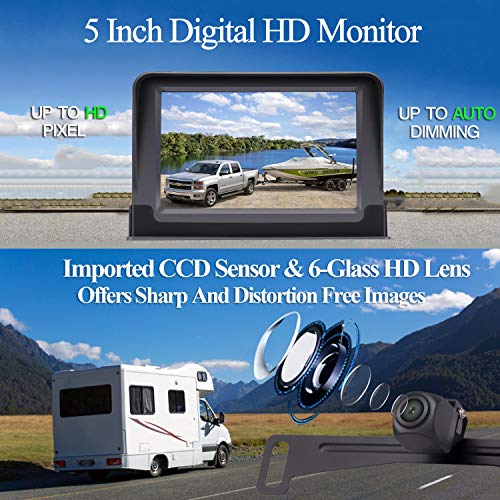 AMTIFO HD 1080P Digital Wireless Backup Camera System with 5'' Monitor for Cars,Pickups,Trucks,Small RVs,Campers,Rear/Front View,Guide Lines On/Off,IP69 Waterproof - Thumbnail 4