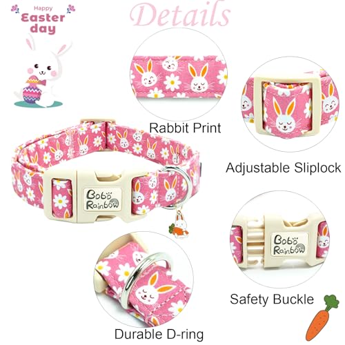 Image of Easter Dog Collar-Cute Rabbit Adjustable Pet Collar Soft Pink Holiday Puppy Collar Comfortable Cotton Necklace Gift for Small Dogs