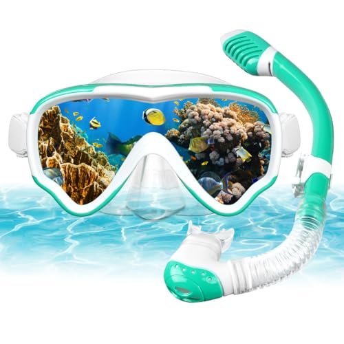AOOSA Kids Snorkel Set, Anti-Fog Tempered Glass Diving Mask 