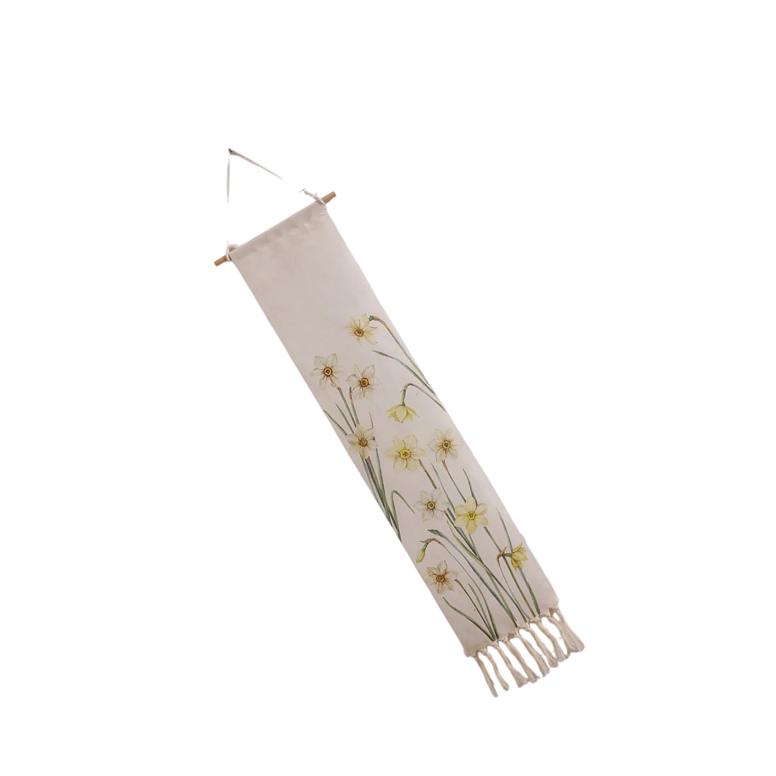 Shntig Indoor Floral Wall Accent Cotton Fabric Tapestry with Wooden Rod Fringe for Indoor Bedroom Wall Decor Display Floral Tapestry Daffodil Decor Cotton Fabric Accent Textile Living