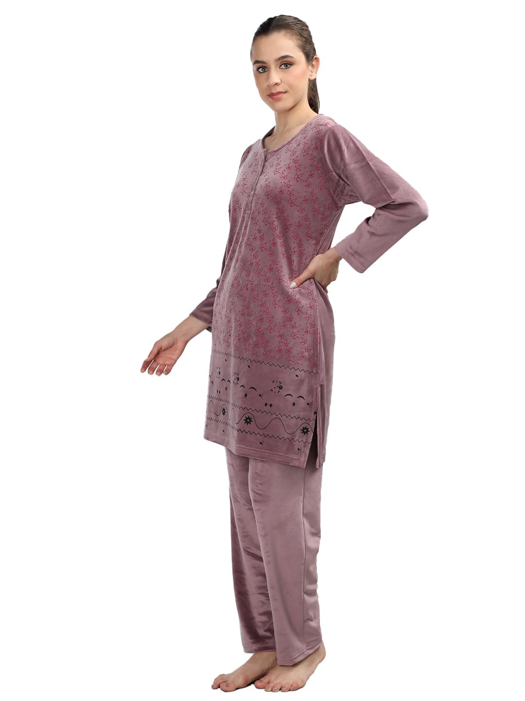 Duchess Women's Supersoft Velvet Printed Night Suit For Winter Wear, 2XL, Pink - Image 4 thumbnail
