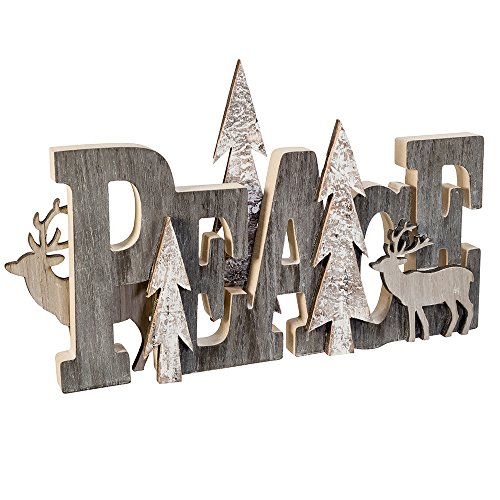 Kurt S. Adler Kurt Adler Wooden gray Deer And Trees Peace Tablepiece