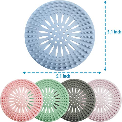 JOYEZA Shower Drain Hair Trap (5-Pack) Durable Silicone Hair Catcher Shower Drain Hair Catcher, Easy Install&Clean Drain Cover for Bathroom Kitchen and Tub - Thumbnail 4