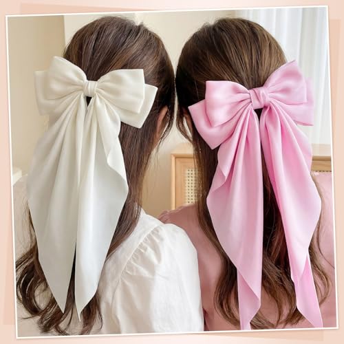 obeoby 6 Pcs Long Big Hair Bows Clips Barrettes Accessories For Women Girls