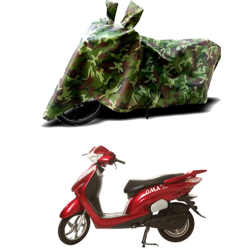 Image of 100% Water Resistant Bike Scooty Two Wheeler Body Cover Compatible for Lohia Oma Star Li STD /UV-Rays /Heat Protection /Birds Dropping /Scratchproof /Dust Proof /Waterproof /All Varient[Green MJ]