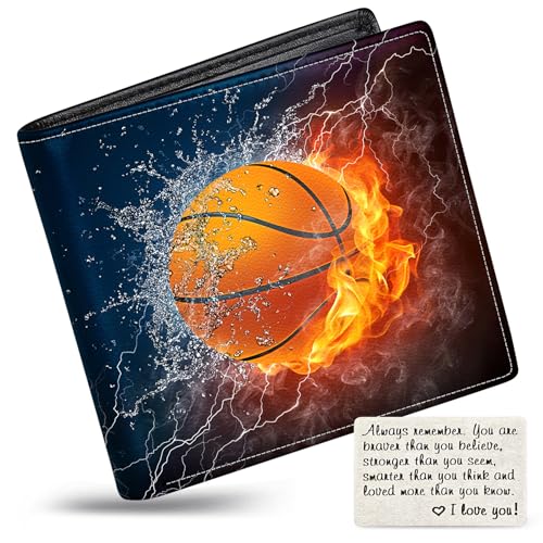 Image of Boys Wallet for Kids, Teen Boy Basketball Wallets 9-12 8-10 8-12, Cool Novelty Leather Bifold Rfid Blocking Purse Coin Pocket Zipper Id Window for Children Male Youth Guys Birthday Gifts