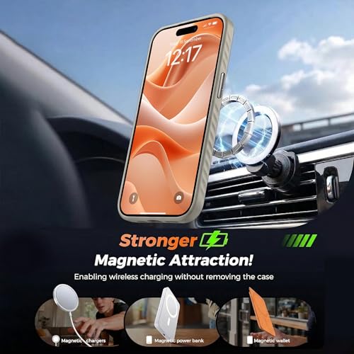 Image of KARWAN Slim Shockproof Back Case Cover Compatible with iPhone 15,Dual Layer Armor Protection with Matt Finish, Heavy Duty Cover with Magnetic MagEase Wireless Charging (Grey)