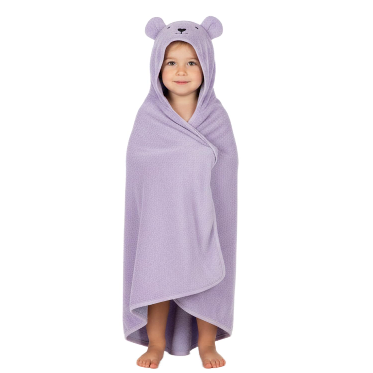 CREEVA Cuddle Baby/Kids Hooded Bath Towel in Lilac – Soft Bamboo Cotton with Cute Cartoon Face & 3D Ears 100% Bamboo Cotton, Super Absorbent Bath Wrap for Newborns & Toddlers | (0-3Years)-image-22