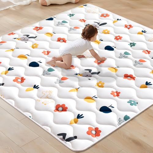 Image of Odorless Premium Foam Baby Play Mat, Soft Microfiber Fabric Crawling Mat for Floor- Comfortable and Hypoallergenic, Non-Slip Cushioned Floor Playpen mat for Infants,Babies,Toddlers