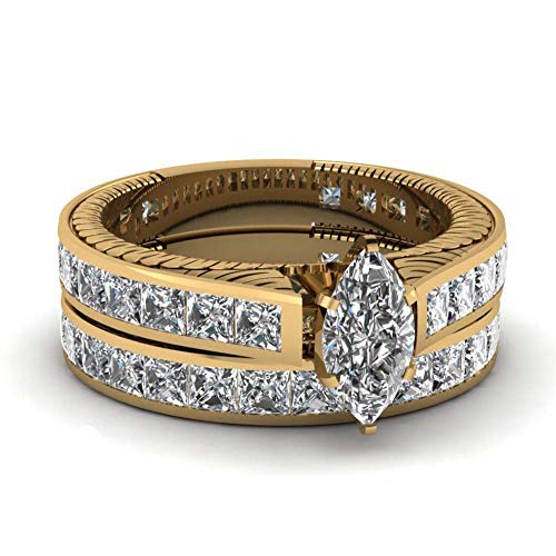 TWO RINGS His Hers Wedding Ring Sets Couples Rings Women's 10k Yellow Gold Filled White CZ Wedding Engagement Ring Bridal Sets & Men's Titanium Wedding Band4