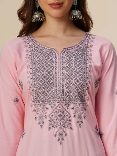Image of RATAN Rayon Straight Lucknowi Chikankari Ethnic Wear Kurta for Women