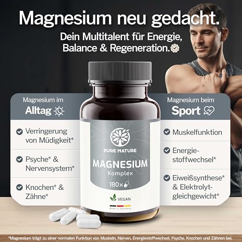 Magnesium Komplex hochdosiert - 400 mg - 180 Kapseln - 7in1 Komplex mit Magnesiumbisglycinat, Magnesiumcitrat, Magnesiummalat, Magnesiumtaurat - vegan - laborgeprüft - ohne Zusätze