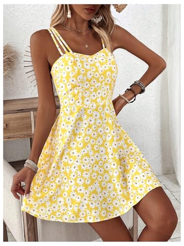 SOLY HUX Women's Floral Print Cami Dress Spaghetti Strap A Line Flowy Summer Mini Dresses Sundress3