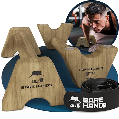 BARE HANDS Liegestützgriffe 2x gelenksschonende & rutschfeste Holz Liegestützgriffe Calisthenics Equipment für Indoor & Outdoor Ideal für Handstand & Liegestütze (Modell M - Dunkel)
