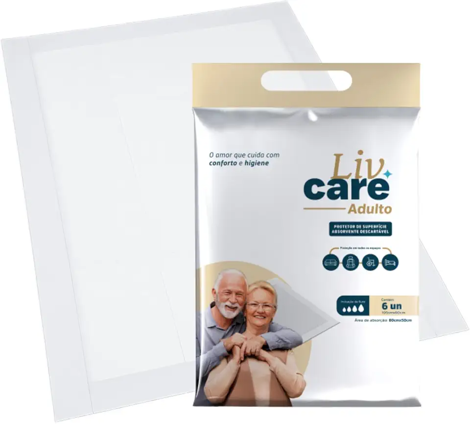LENÇOL HIGIÊNICO DESCARTÁVEL PARA INCONTINÊNCIA - LIV CARE ADULTO 105cmx60cm 6und - Premium