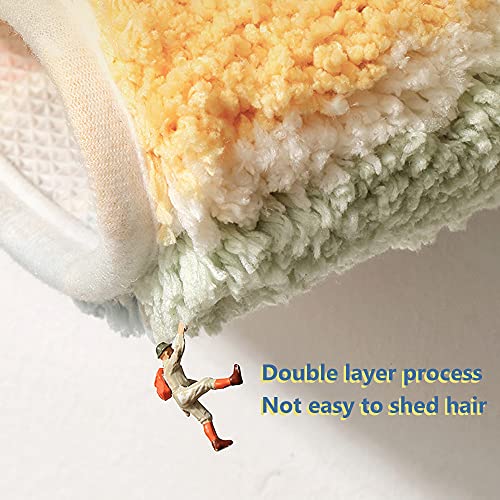 Akegna Rainbow Flocking Bath Mat, Bathroom Rug Water Absorbent Non-Slip Soft Microfiber Carpet Mat For Tub Sink Shower And Bath Room Cute Cartoon Doormat, 24"X 16" #TOP6