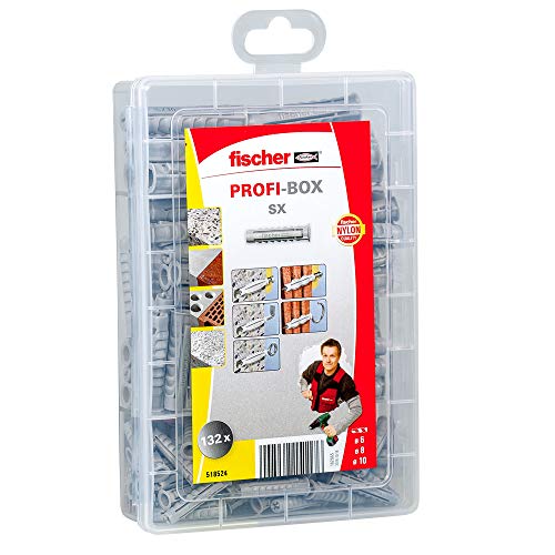 fischer 518524 caja de surtido de tacos, Gris, Set de 132 Piezas