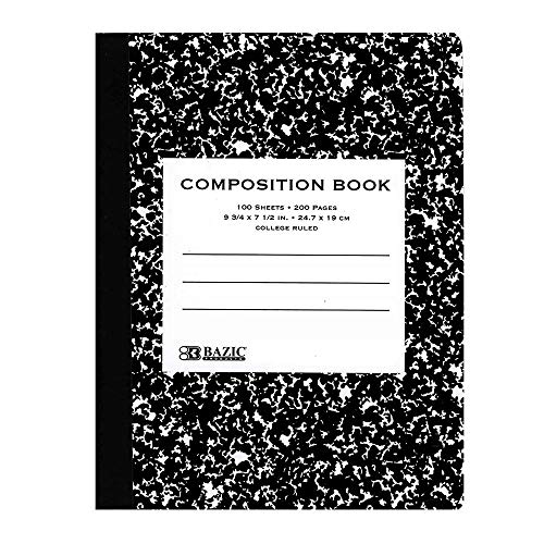 BAZIC College Ruled 100 Sheet Black Marble Composition Book, Journal Comp Books Paper Notebook, Classic Black Marble Cover, for Office Student Class, 1-Pack
